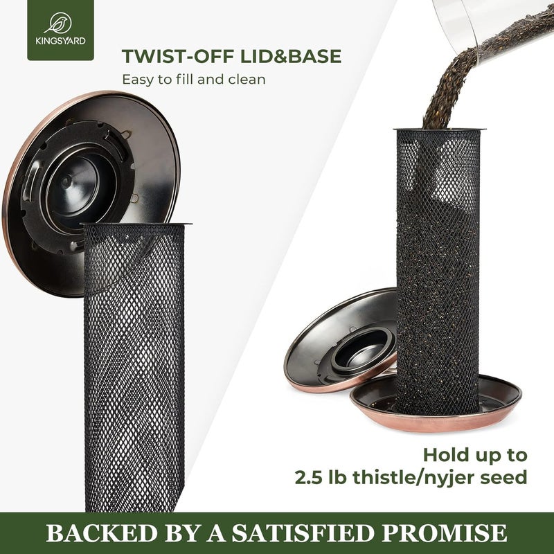 Kingsyard 2 Pack Finch Feeders for Outdoors Hanging, Metal Mesh Tube Bird Feeder for Nyjer/Thistle Seed, 2.5 lbs Large Capacity (Antique Copper) - Image 2